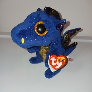 Ty Beanie Boos Saffire Blue Gold Metallic Dragon Stuffed Animal Plush